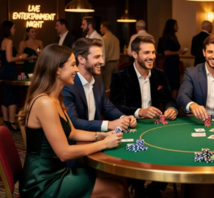 Stylová offline poker zábava u stolu s usměvavými lidmi